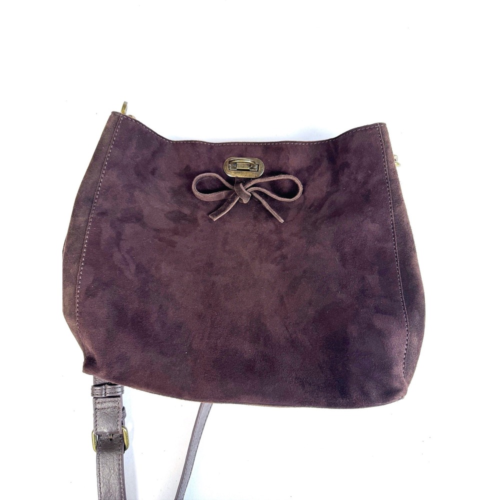 Harbour 2Nd Crossbody Chocolate Brown Suede Leather Brass Tone Studded Hobo Bag - Picture 2 of 16